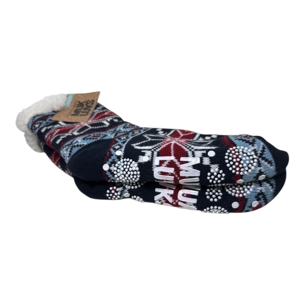 BNWT MUK LUKS Slipper Sock Fleece-Lined, Non-Slip, Snowflake Knit, Cozy S/M 5-7